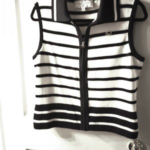 St. John Sport Navy & White Zip Front Sweater Vest